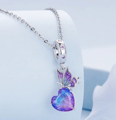 Platinum 925 Sterling Silver Gradient Butterfly Eternal Heart Charm Pendant - Image 1 of 4