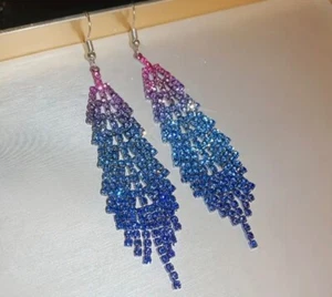 Rhinestone Tassel Earrings, Sparkling Earrings Stainless Steel Hooks - Picture 1 of 3