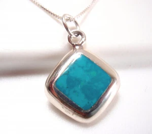 Reversible Simulated Turquoise and Mother of Pearl 925 Sterling Silver Necklace - Picture 1 of 4