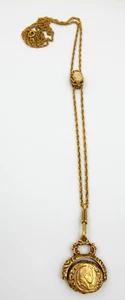 VINTAGE GOLDETTE HALSKETTE KAMEE SCHIEBER DREHENDER ANHÄNGER NAPOLEON GOLDFARBENE MÜNZE - Bild 1 von 15
