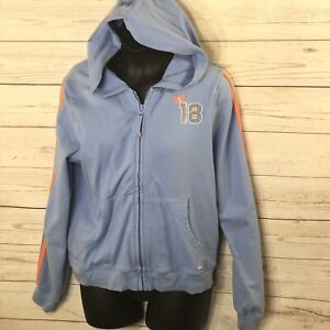 Children’s Place Girls Size 14 Zip up Jacket Blue XL Hooded Coat w/ rhinestones