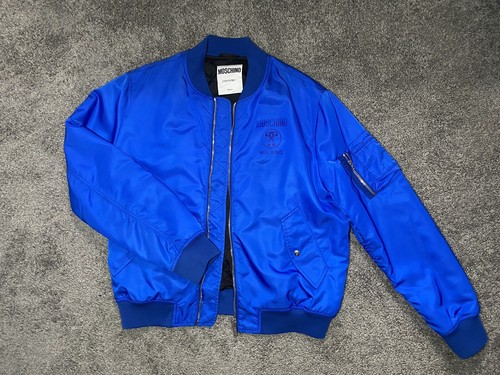 Giacca Bomber Moschino Unisex Taglia Large XL Blu Cobalto Logo Monogramma