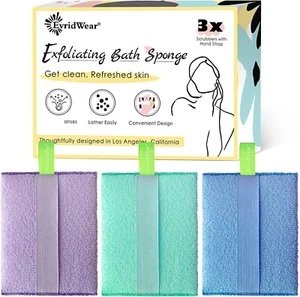 EvridWear Exfoliating Bath Sponge, Daily Skincare Body Scrubbers 3 Value Pack - Picture 1 of 20