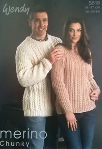 Wendy His & Hers Merino Sweaters Knitting Pattern Leaflet 5619 New Free P&P - Picture 1 of 1