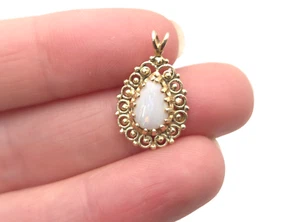 Vintage 14K Gold Opal Träne Filigran Anhänger Nachlass Schmuck 1,4 Gramm Gold - Bild 1 von 10