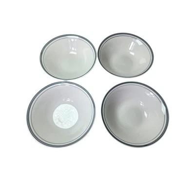 Juego de 10 cuencos de sopa de cereal de 6,75" de gres con borde gris blanco Strawberry Street/4 Foto 1 de 4