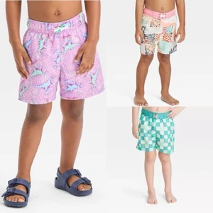 Lote de 3 bañadores Cat & Jack talla 4T dinosaurio sonriente cara a cuadros - Imagen 1 de 17