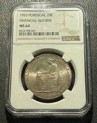 Moneda de plata Portugal 1953 20 escudos: NGC MS64 Foto 1 de 4