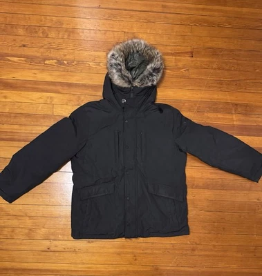 Jaqueta Parka Masculina de Inverno Michael Kors XL Preta Capuz de Pele Sintética Casaco Pesado - Imagem 1 de 4