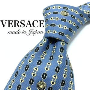 GIANNI VERSACE Rare tie Blue, beige allover pattern silk from japan M2509 - Picture 1 of 24