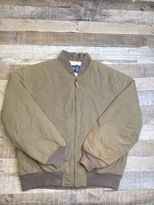 Vintage Lands End Bomber Puffer Jacket Mens S Lined Military Brown Full Zip - Picture 1 of 12
