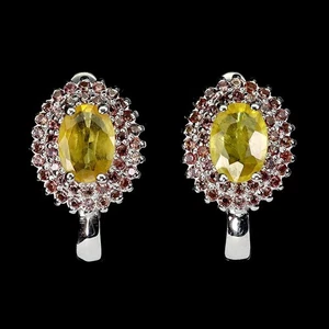 925 Sterling Silver Earrings Oval Yellow Sapphire 7x5mm Natural Gemstone Jewelry - Picture 1 of 13