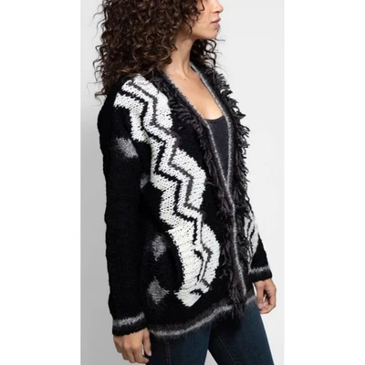 Cárdigan Velvet by Graham & Spencer Negro Blanco Estampado Frontal Abierto Flecos L Foto 1 de 4