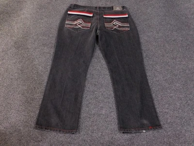 Red Ape Jeans Mens 40 Black Straight Leg Denim Pants Embroidered Pockets - Imagem 1 de 4