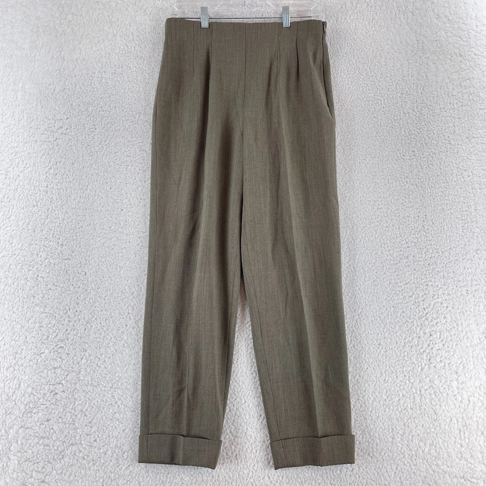 Escada Margaretha Ley Pants Womens Size Medium (40) Brown Wool Cuffed Pleated - Image 1 of 4