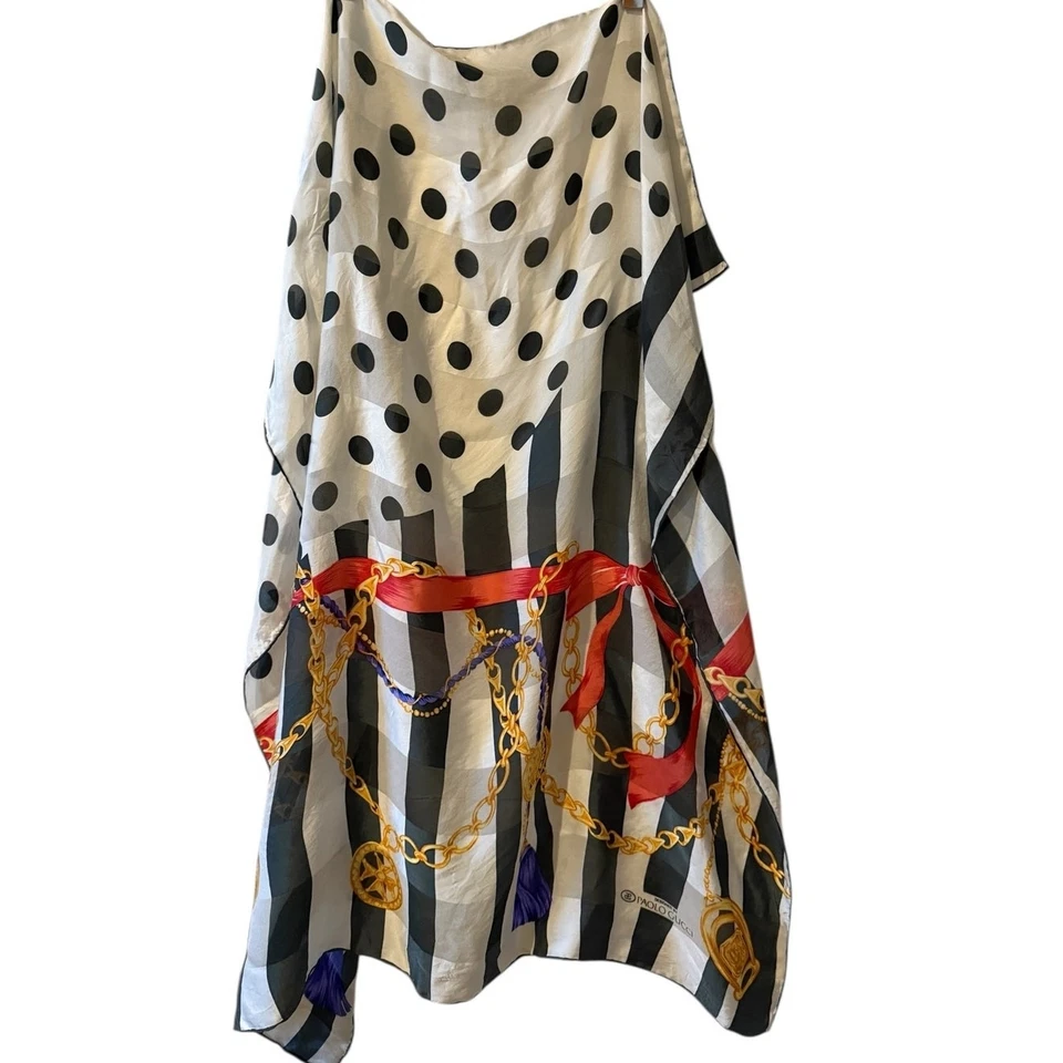 Paolo Gucci Bufanda Grande Seda Gasa Ecuestre Negro Blanco Estampado Foto 1 de 4