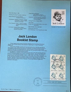 USPS Souvenir Page 2182 Jack London Booklet Stamp San Francisco CA - Picture 1 of 1