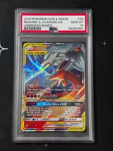 Pokemon PSA 10 Reshiram & Charizard GX Ultra Rare 2019 20/214 Unbroken Bonds - Picture 1 of 3