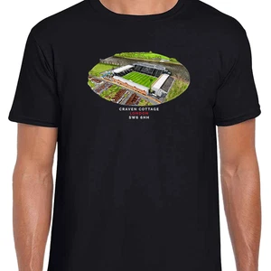 Fulham Around The Grounds Craven Cottage Water Colour Black T-Shirt Tee - Picture 1 of 5