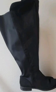 Schwarze Kunstleder Overknee Stiefel Reißverschluss hinten Lane Bryant Gr. 12 Weite Wade - Bild 1 von 8