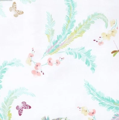 Sábana Plana Yves Delorme Queen 94x116" Evasión Tropical Floral Pájaro Satén Francia Foto 1 de 4