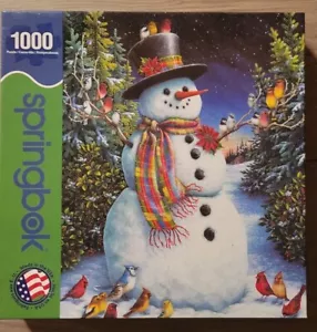 SPRINGBOK 1000 "Feathered Friends" Snowman Jigsaw Puzzle 24x30 USA - Picture 1 of 1