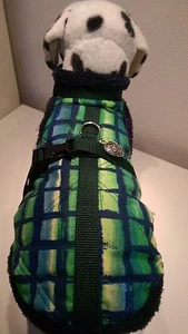 Wintermantel Hundemantel Mantel-Geschirr S Hunde warm weich gefüttert karo blau - Bild 1 von 5