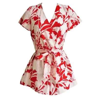 Mameluco envolvente Club Monaco Zemphira estampado floral rojo rosa talla 0 Foto 1 de 4