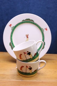 Christopher Stuart Optima Fairway Golf Theme 2 Flat Cups & 1 Salad Plate - Picture 1 of 7