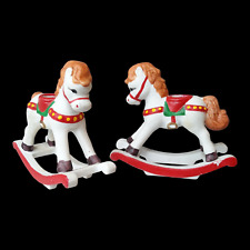 Vintage Candle Holders ROCKING HORSE Pair Hand Painted Ceramic Christmas Holiday