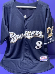 Milwaukee Brewers Navy Blue Jersey No 8 -Ryan Braun Majestic Genuine Merch Sz 52 - Picture 1 of 12