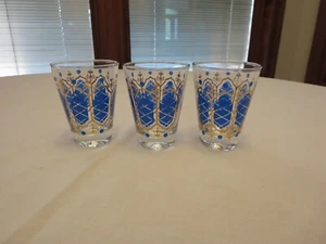 Set of 3 Anchor Hocking Royal Blue Fleur-de-lis Cocktail Glasses - Picture 1 of 4