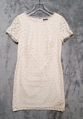 Vestido Adrianna Papell Mujer 4 Off White Crema Encaje Crochet Forrado Carrera Iglesia Foto 1 de 4