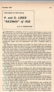 RAZMAK of 1925 - P&O Liner - SEA BREEZES magazine REVIEW - Nov 1969 - Bild 1 von 4