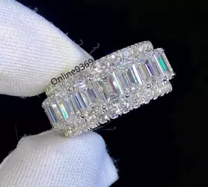 Men's Natural Moissanite Engagement Eternity Band Ring White Gold Plated Silver - Picture 1 of 4