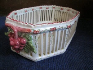 JARDINIERE CORBEILLE Décor E. Tessier Pompadour Vigne faience MALICORNE 1924/50 - Imagen 1 de 7