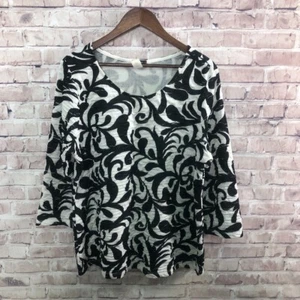 Cocomo Top Women 2X Black White Floral Textured Crinkle Stretch Blouse Career - Picture 1 of 9