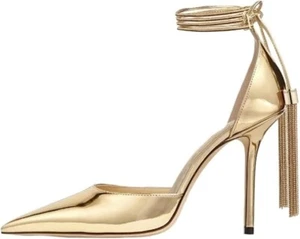 Women's Gold Closed Toe Strappy Stiletto Heels Size 36 - Picture 1 of 4