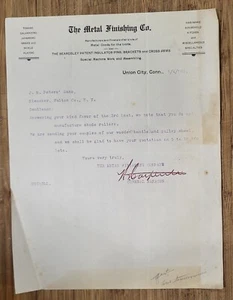 1909 Letterhead New York City Bleecker Union City Ct The Metal Finishing Company - Picture 1 of 3