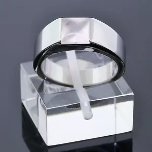 Authentic Cartier 18K White Gold Square Moonstone Tank Band Ring Size 5 - Picture 1 of 5