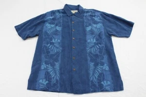 Camicia Tommy Bahama uomo grande blu 100% seta floreale manica corta con bottoni - Foto 1 di 7
