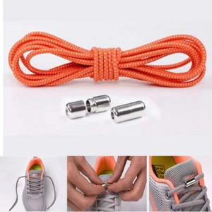 1Pair Shoelaces Elastic Screw Locking Shoe String No Tie ORANGE Dot WHITE - Picture 1 of 4