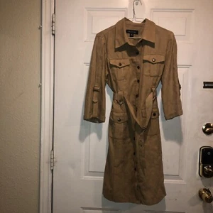 Perceptions New York Women’s Faux Suede 3/4 Sleeve Dress Belted Sz 10P Pockets - Picture 1 of 13