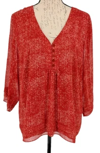 Coldwater Creek Top Blouse Size XL Brick Cream Tiered Hem/Sleeves - Picture 1 of 14