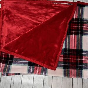 Preowned 60"x72" Oversized Soft Cozy Throw Tartan Plaid Red Blue Plush blanket