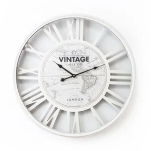 Wanduhr groß 60 cm weiß Vintage Weltkarte Shabby Chic Wohnkultur Geschenk Lounge - Bild 1 von 2