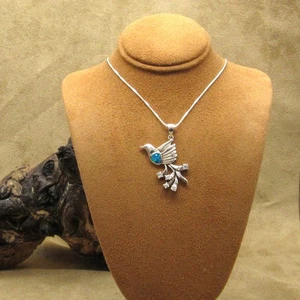 Sterling Silver Lab Created Opal Bird Pendant Necklace - Picture 1 of 6