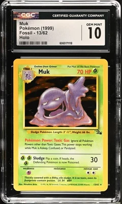 CGC 10 GEM MINT Muk 13/62 Fossil Holo Rare Vintage WOTC 1999 Pokémon Card - Image 1 of 2