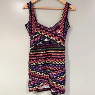 Sexy Vestido ceñido al cuerpo a rayas arco iris vintage Y2K Hippie Fiesta Mujeres S Club Años 90 Cremallera Foto 1 de 4