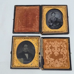 LOTE DE 2 FOTOS ANTIGUAS DE RETRATO DE HOMBRE Y MUJER DE LA ERA DE LA GUERRA CIVIL DAGUERROTIPO - Imagen 1 de 7